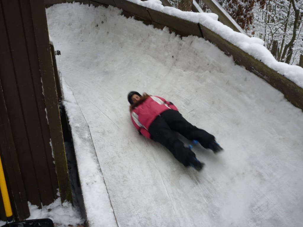 adventure mom on the luge track at Muskegon Luge Adventure Sports 