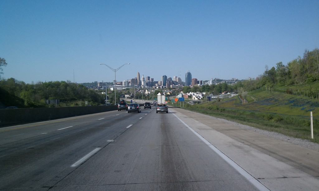 View of Cincinnati from the cut in the hill in Covington I75