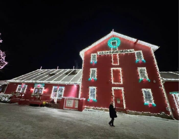 Christmas lights at Historic Clifton Mill in Ohio