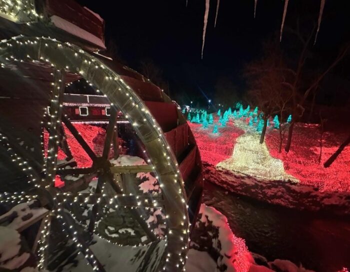 Christmas lights at Historic Clifton Mill in Ohio