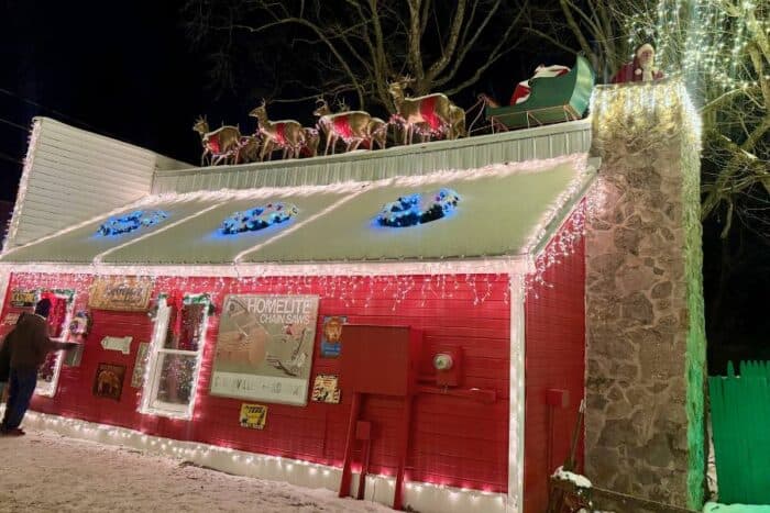 Santa in the chimney at Clifton Mill