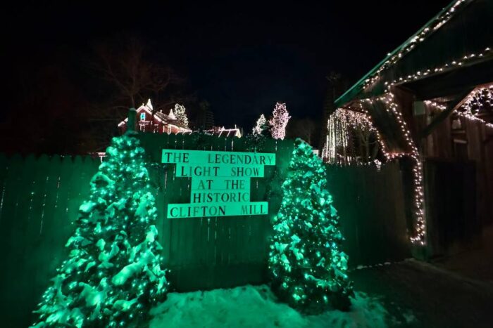 sign at Legendary Lights at Historic Clifton Mill in Ohio