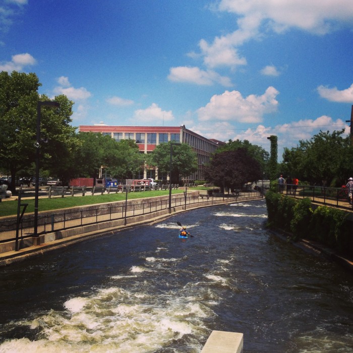 Whitewater rafting downtown South Bend Indiana East Race Waterway