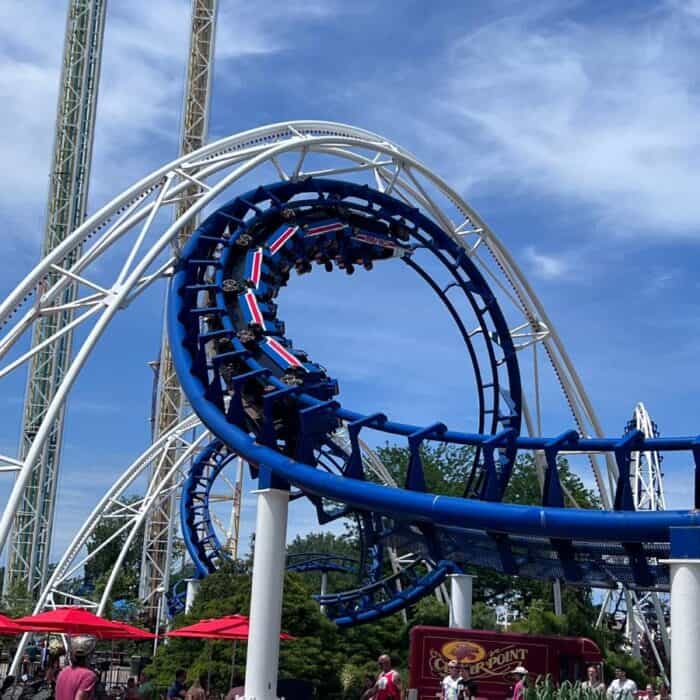 Corkscrew roller coaster at Cedar Point Amusement Park 