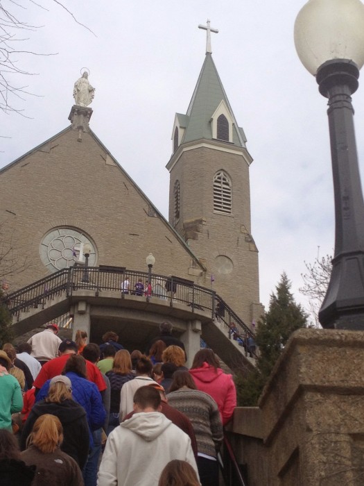praying the steps in Mount Adams