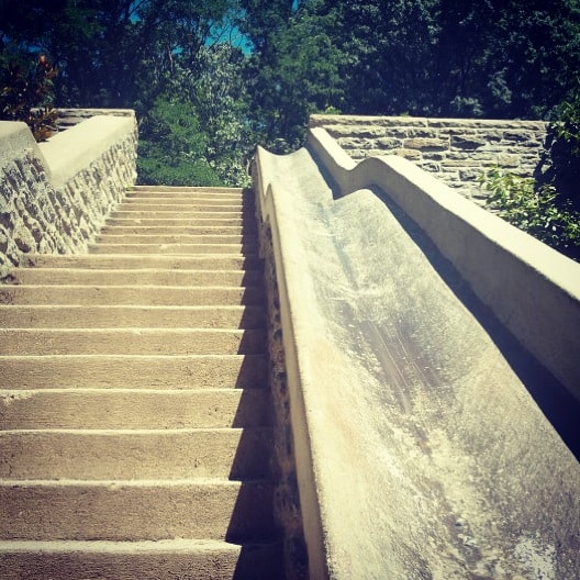 concrete slide by the stairs at Burnett Woods