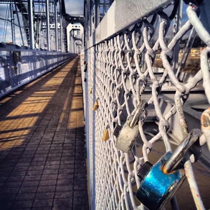Purple people bridge locks