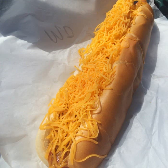 Foot long chili cheese coney at The Root Beer Stand
