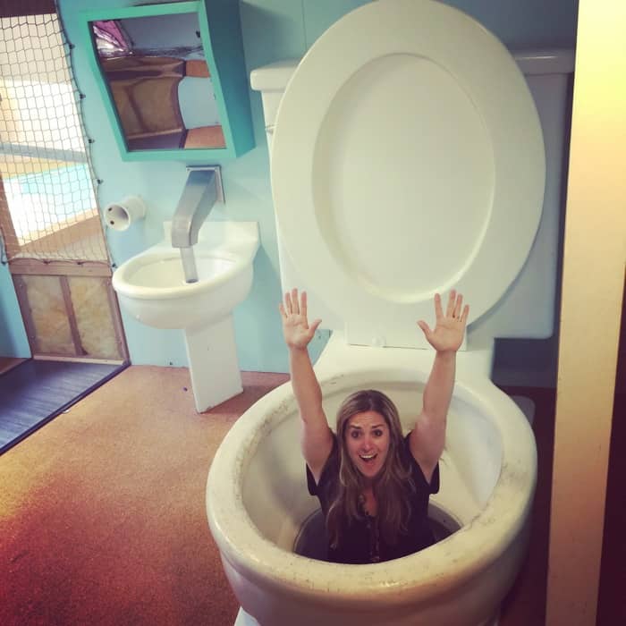 a giant toilet slide at Kid Commons