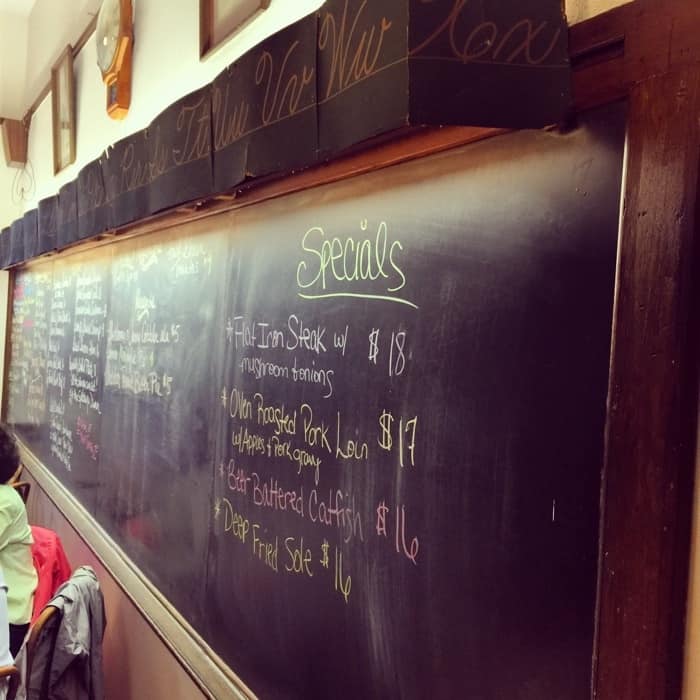 chalkboard menu at The Schoolhouse Restaurant 