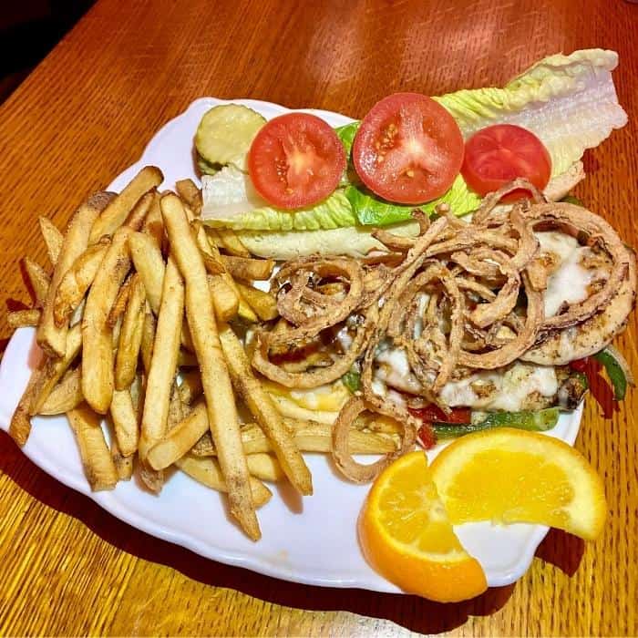chicken hoagie with fries