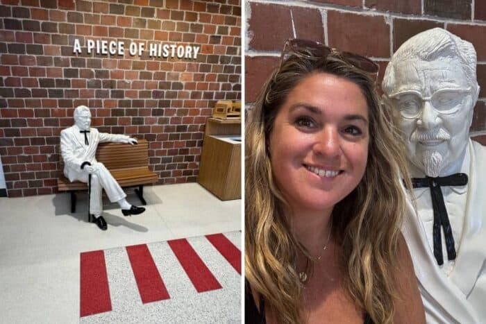 selfie with Colonel Sanders statue at The Sanders Cafe and Museum
