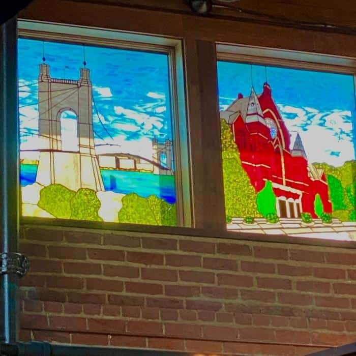 stain glass windows at Rookwood Pottery Food and Beverage Company