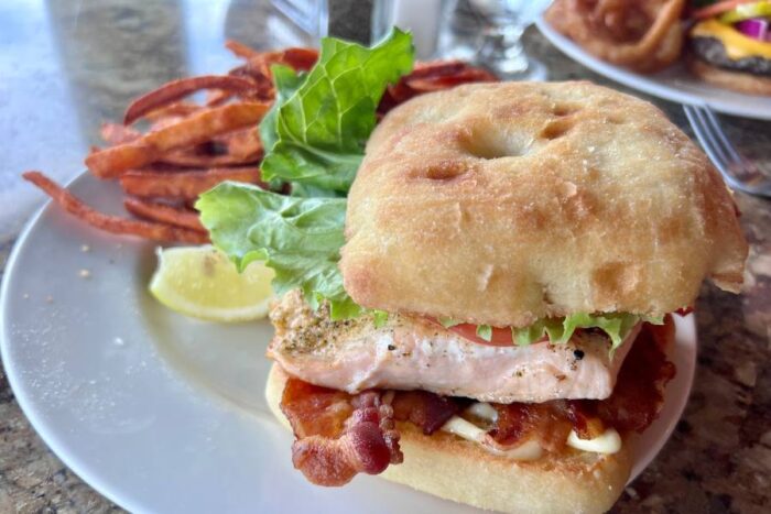 salmon sandwich at Water's Edge Restaurant at Maumee Bay Lodge 