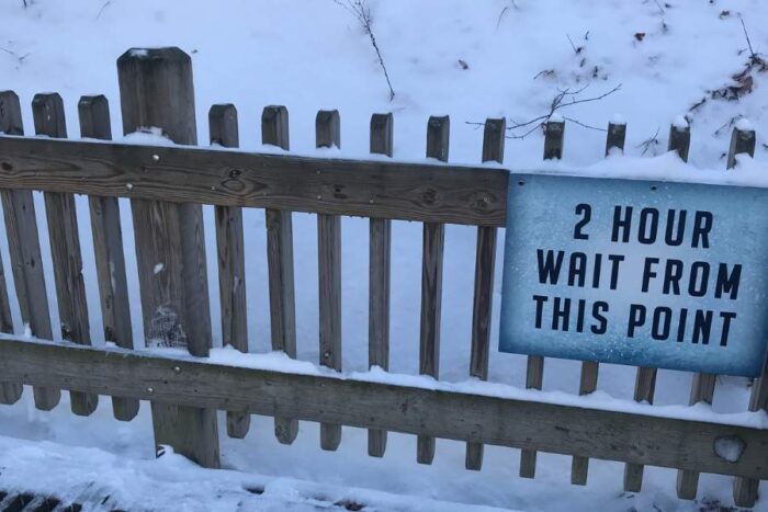 sign for the wait time for the Toboggan Chutes at Cleveland Metroparks