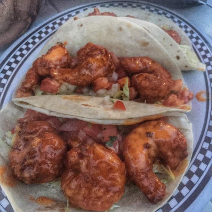 Super Charged Shrimp Tacos at Racing's North Turn Beach Bar & Grille in Daytona Beach, FL