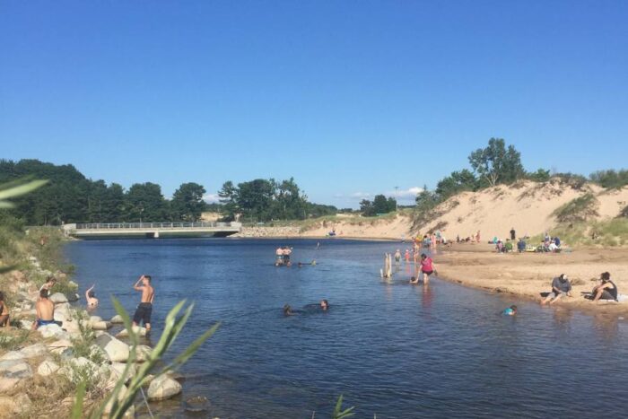kids swimming in lake in Michigan 