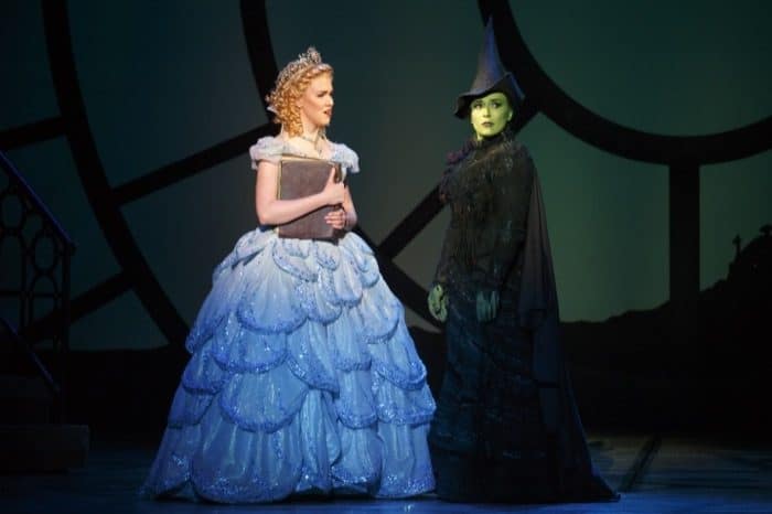 Ginna Claire Mason as Glinda and Jessica Vosk as Elphaba. Photo by Joan Marcus