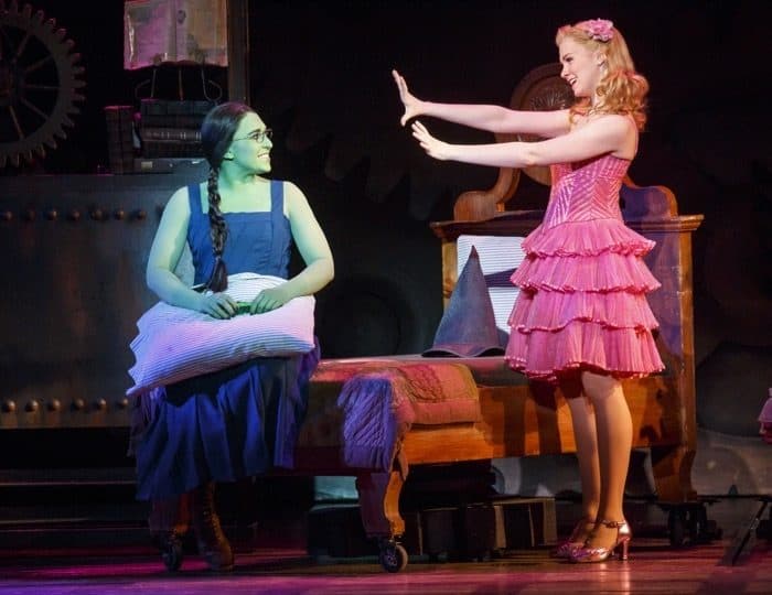 Jessica Vosk as Elphaba and Ginna Claire Mason as Glinda. Photo by Joan Marcus