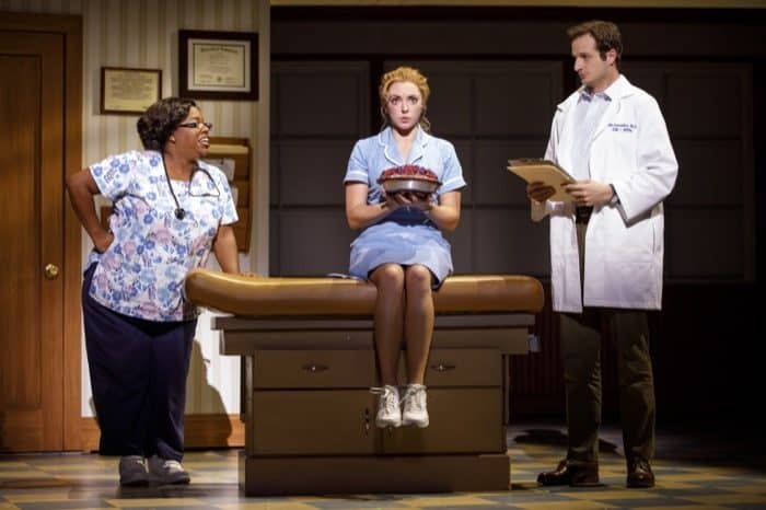 Maiesha McQueen Desi Oakley and Bryan Fenkart in the National Tour of WAITRESS Credit Joan Marcus 0049r