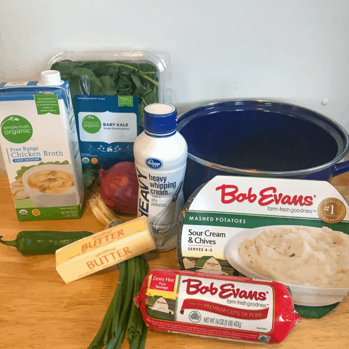 Potato and kale soup ingredients