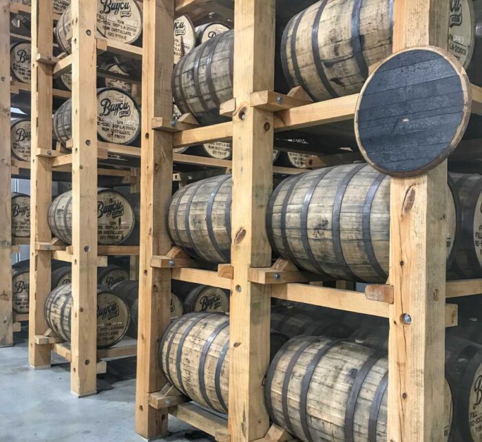 barrels at Bayou Rum Distillery 