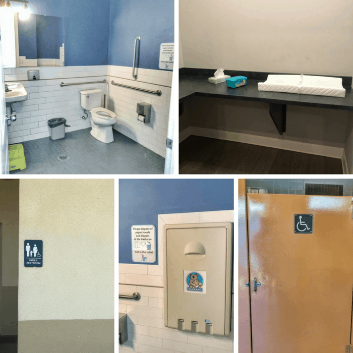 Family changing rooms at the family care center at Kings Island