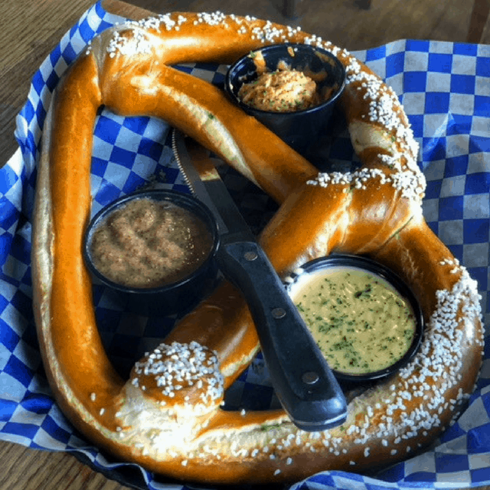 giant pretzel at Hofbrauhaus Newport