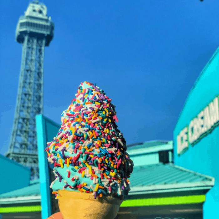 Blue ice cream with sprinkles at Kings Island