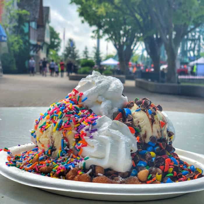 Funnel cake with ice cream at Kings Island