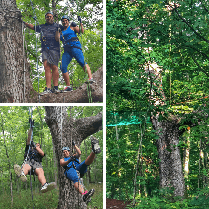Adventure Mom climbing with EarthJoy Tree Adventures