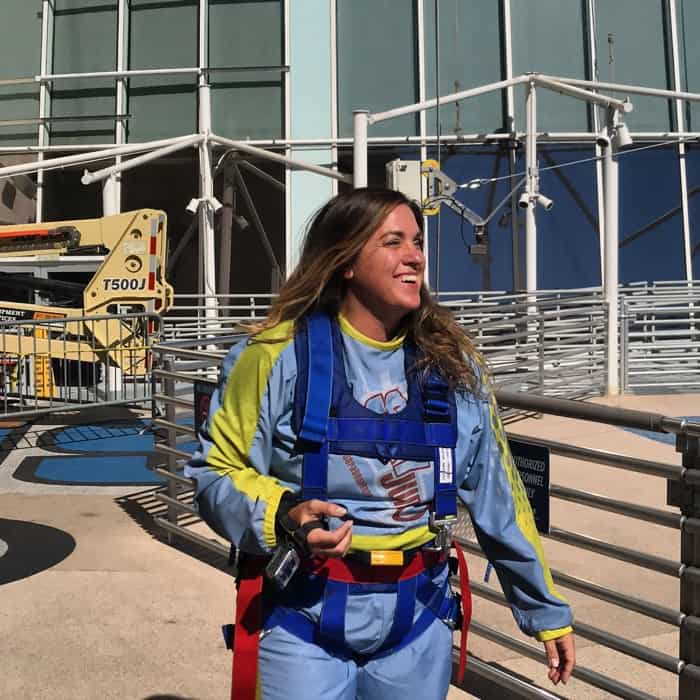 Adventure Mom Nedra McDaniel after jumping off of the Stratosphere