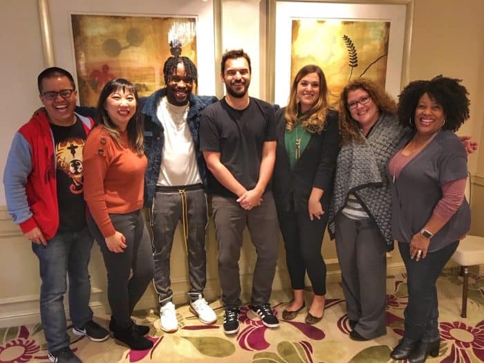 Group picture with Shameik Moore and Jake Johnson SpiderVerse