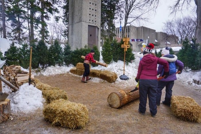 rolling logs at the winter carnival