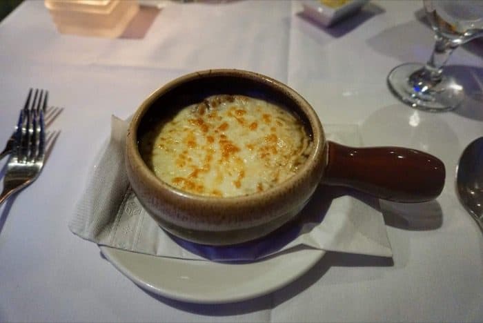 french onion soup at O Grill at Hotel Valcartier in Quebec