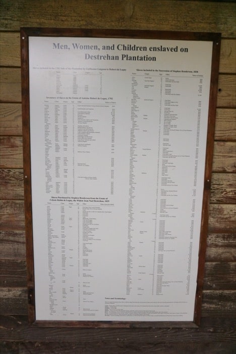 inventory of slaves at Destrehan Plantation in Louisiana