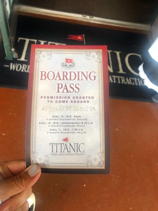 the Titanic Museum Attraction in Pigeon Forge boarding pass
