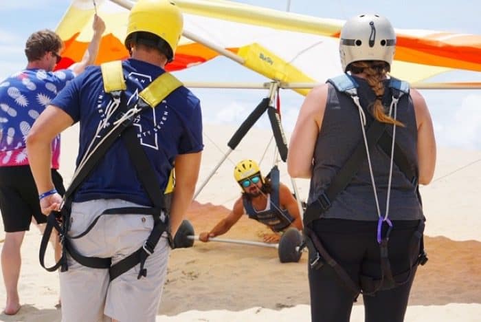 hang gliding demo from Kitty Hawk Kites instructor
