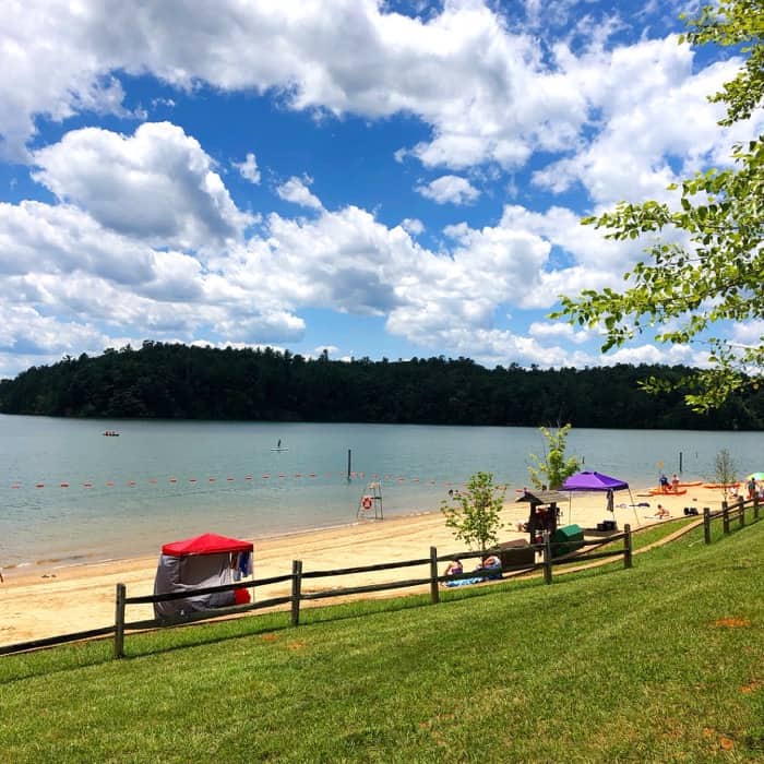 the beach at Paddy's Creek Recreation Area at Lake James State Park