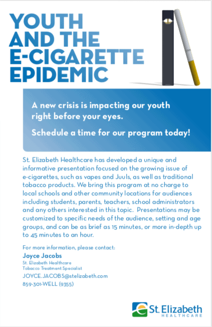 Youth and the E Cigarette Epidemic Flyer.