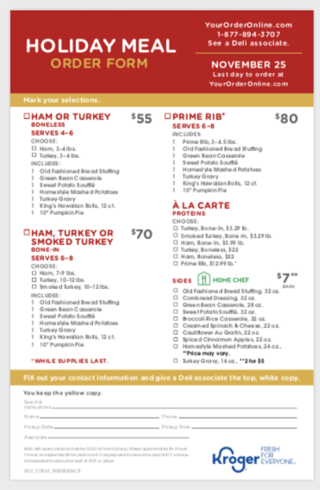 Holiday Meal Order Form from Kroger e1573813385268