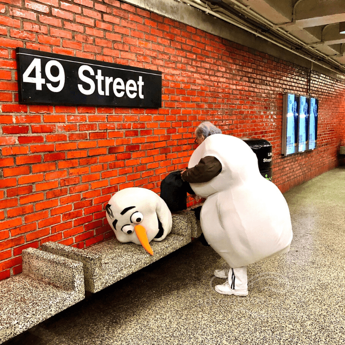 Olaf in the subway in NYC