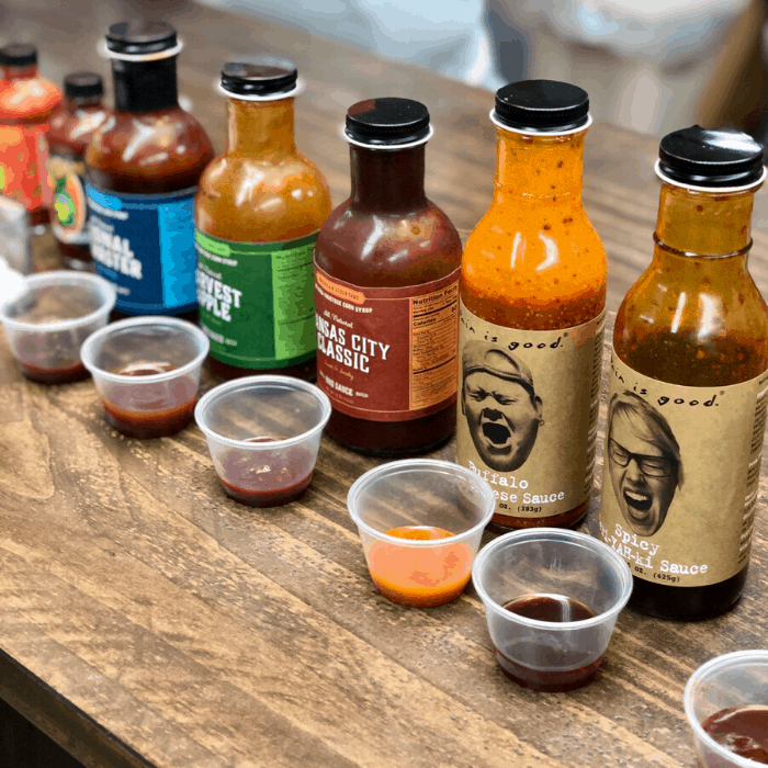 hot sauce samples at Spicin foods in Kansas City Kansas