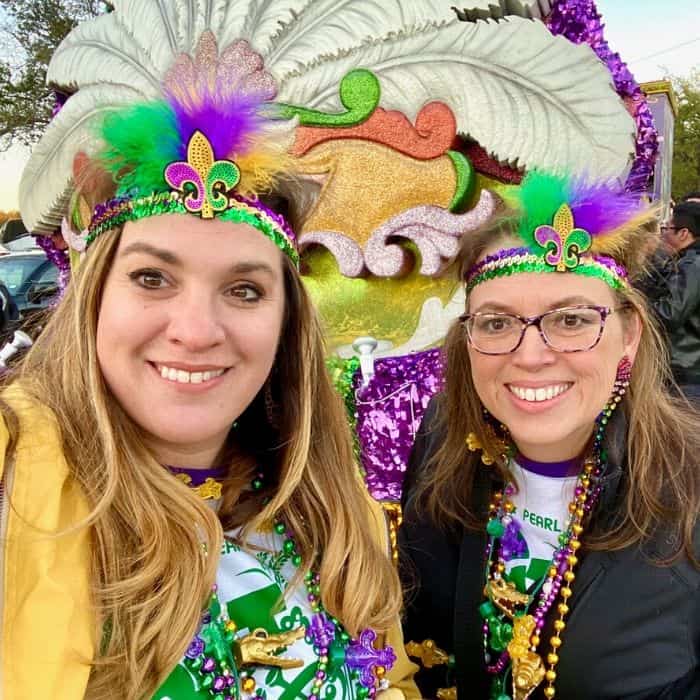 Mardi Gras parade in Beaumont Texas Nedra McDaniel and Deb Thompson