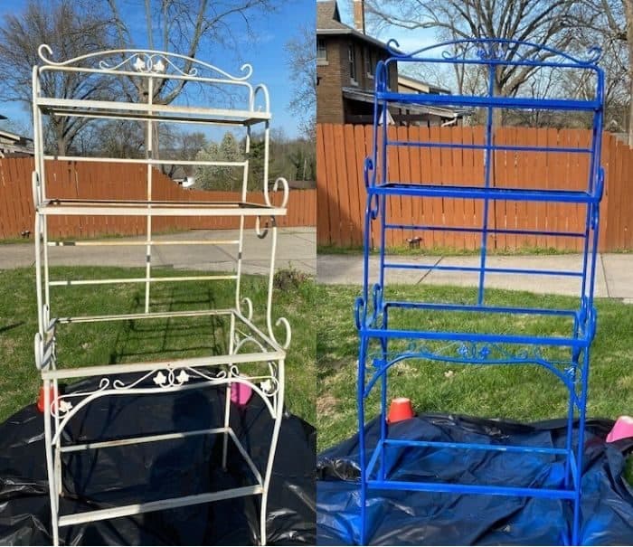 before and after spray paint to metal flower stand