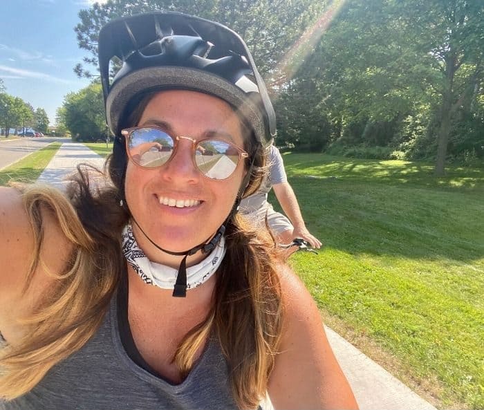 Adventure mom biking in Petoskey Michigan