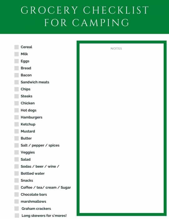 Grocery Shopping Checklist for Camping
