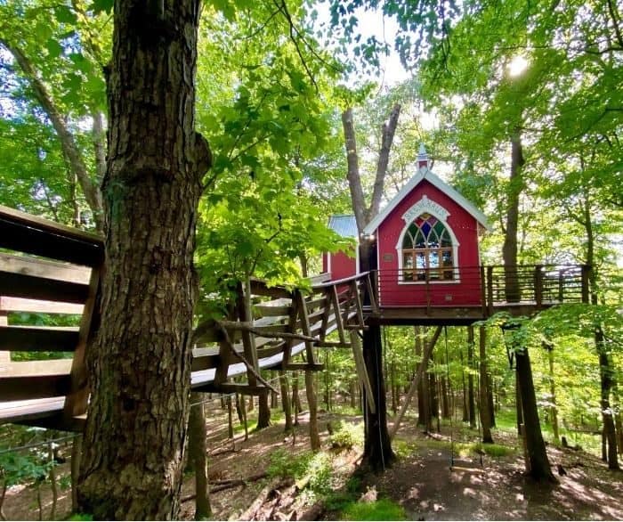The Little Red Treehouse at The Mohicans Treehouse Resort in Ohio