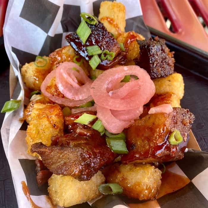 Burnt ends and tots hash at Coney Bar-b-que