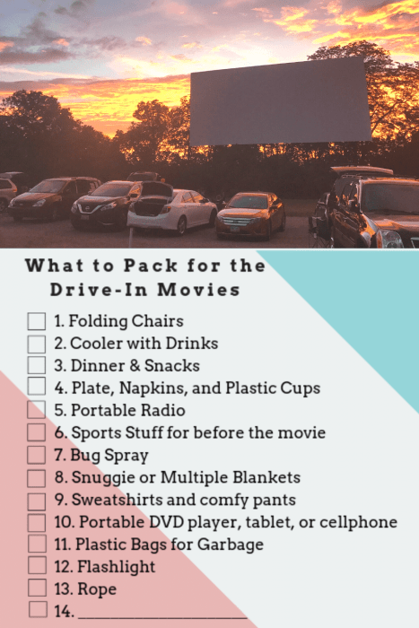 What to pack for the drive in movies